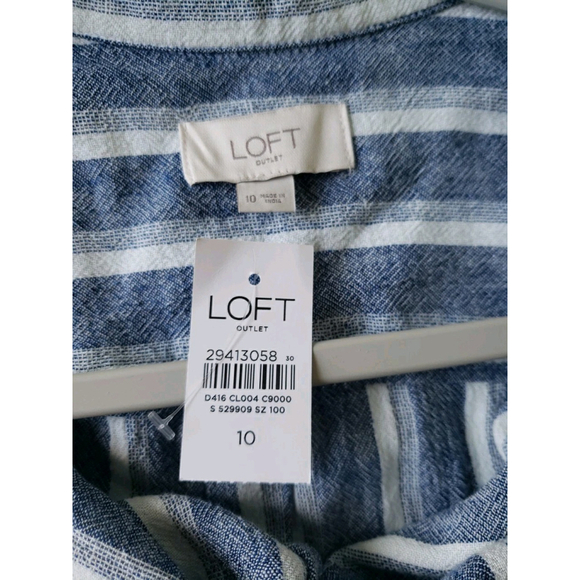 Loft NWT Shorts Romper 10 Striped Blue Linen Blend Drawstring Pockets Coastal - Picture 15 of 16